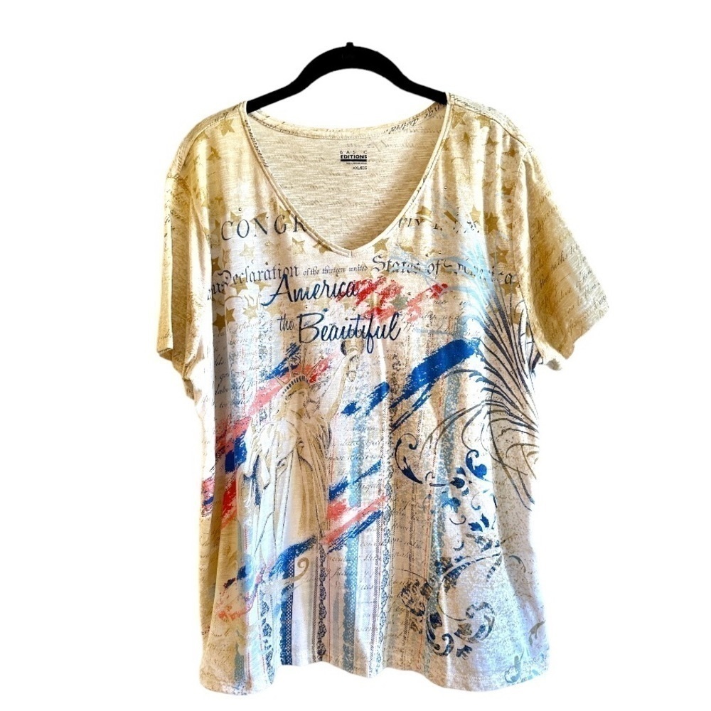 BASIC EDITIONS, WOMENS, “AMERICA THE BEAUTIFUL”, T-SHIRT. SIZE XXL